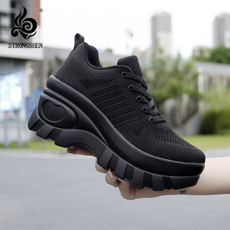 Women Shoes Qc - Strongshen Vrouwen Platform Sneakers 8Cm Hakken