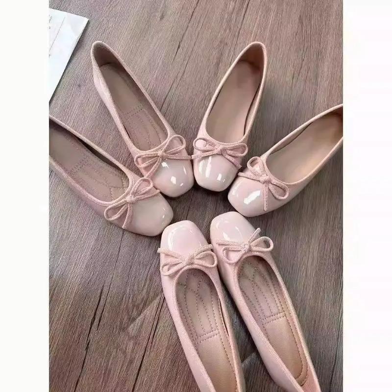 Women Shoes For Walking - Dames Ballet Flats Vierkante Teen Strikje