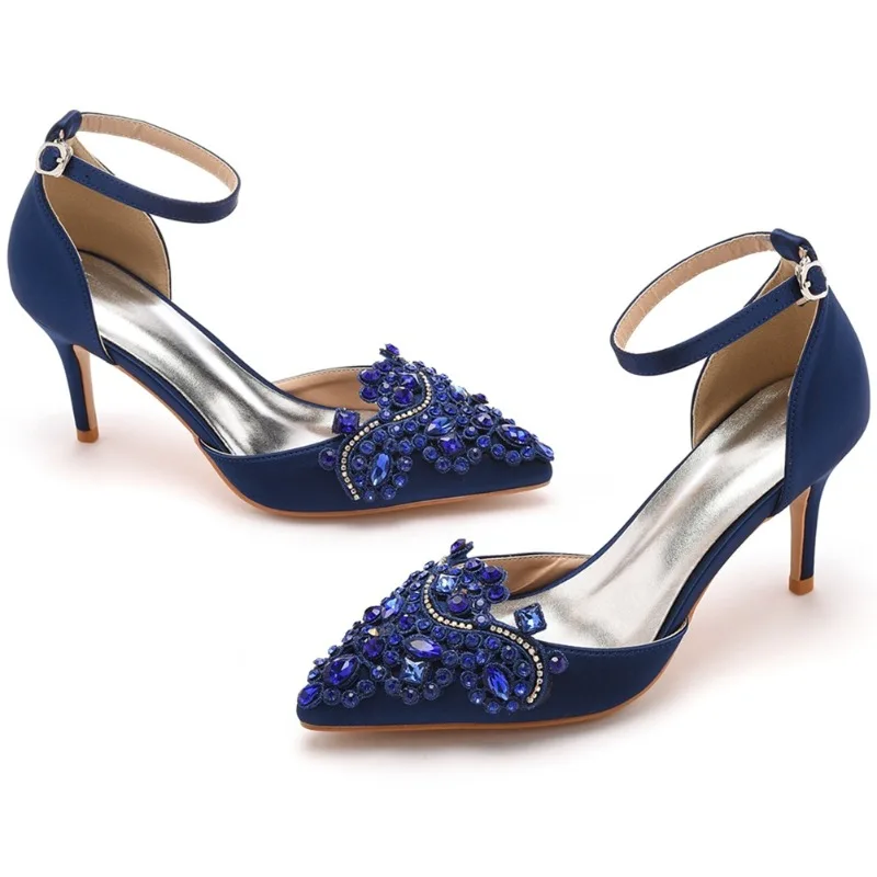 Women'S Shoes Navy Blue - Bandje Sandalen Party Strass Zijde 7Cm