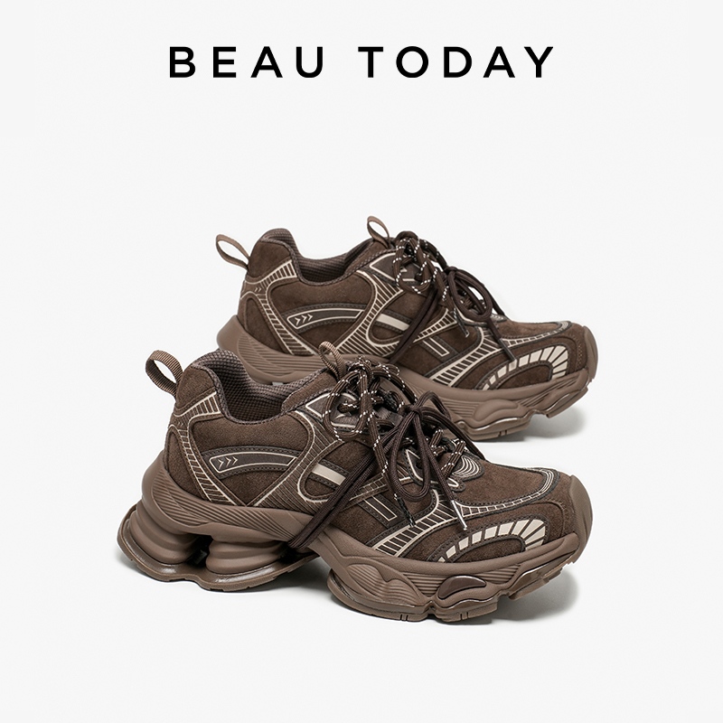 Women Shoes Store - BEAUTODAY Chunky Sneakers Dames Microfiber Leer