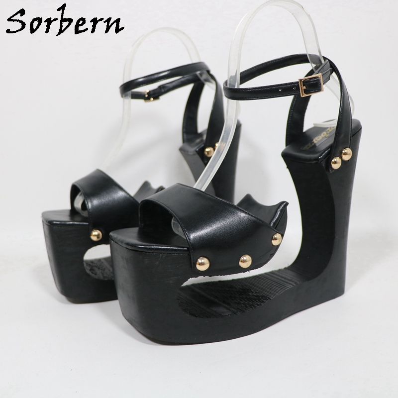 Metallic Heel Sandal - Sorbern Black Hollow Out Wedge Dames