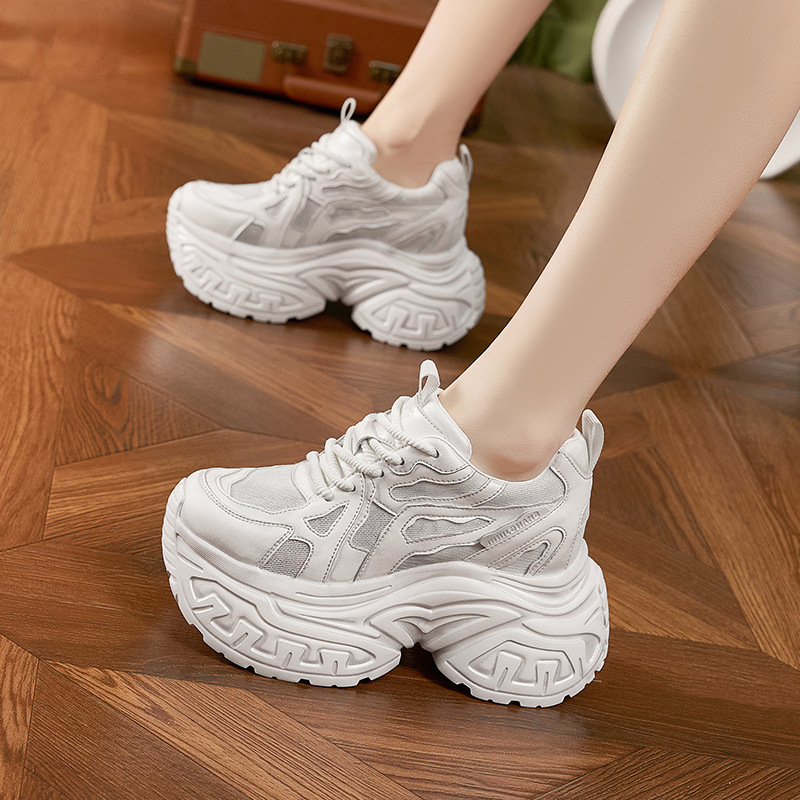 Women Shoes For Walking - Dames Chunky Platform Sneakers Ademend Mesh