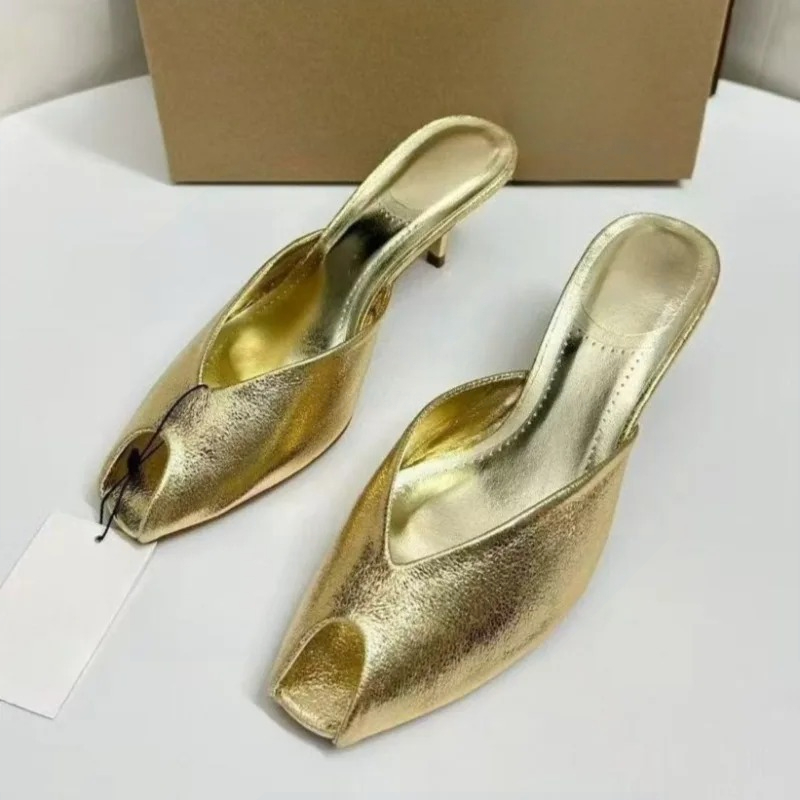Metallic Heel Sandal - Damespumps Designer Gouden Damesmuiltjes Sandalen Luxe