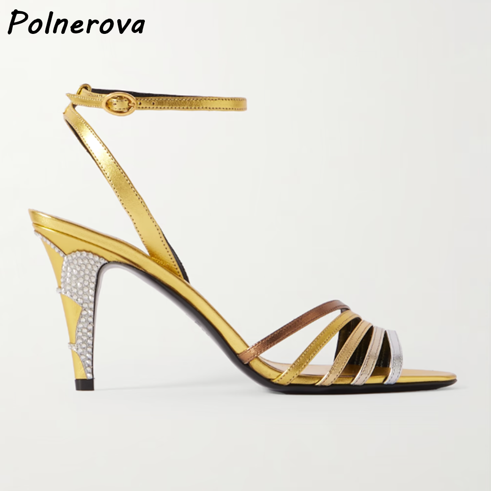 Goudkleurige zilveren strass h - Metallic Heel Sandal recensie en prijs
